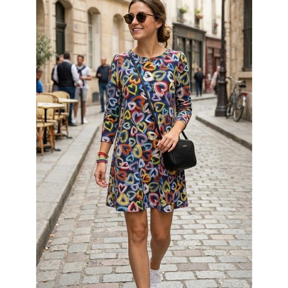 Love Moschino Neon Hearts Cotton Long Sleeves Tee Shirt Dress Size 6